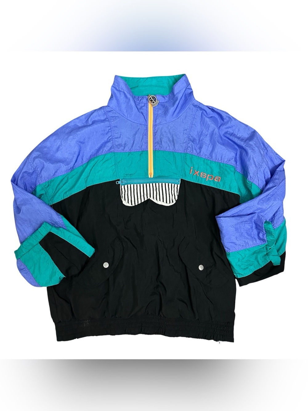 VTG IXSPA Geometric Colorblock Windbreaker Jacket Half Zip Retro 90s Unisex